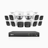 H800 - 4K 16 Kanal PoE Überwachungskamera-Set mit 10 Bullet Kameras & 2 Dome (IK10) Kameras, Vandalensichere, Farbe & IR Nachtsicht, Personen- und Fahrzeugerkennung, Eingebautes Mikrofon, 96° Sichtfeld, Unterstützt RTSP